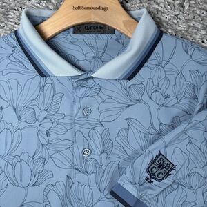 G/FORE Polo Shirt Men's Large Short Sleeve Baby Blue Floral Stretch SBCC 1928